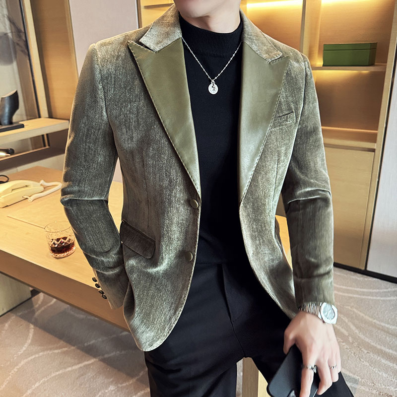 Mens Grooming Kit Luxury - Splicing Leather Neck Fashion Suit Jacket