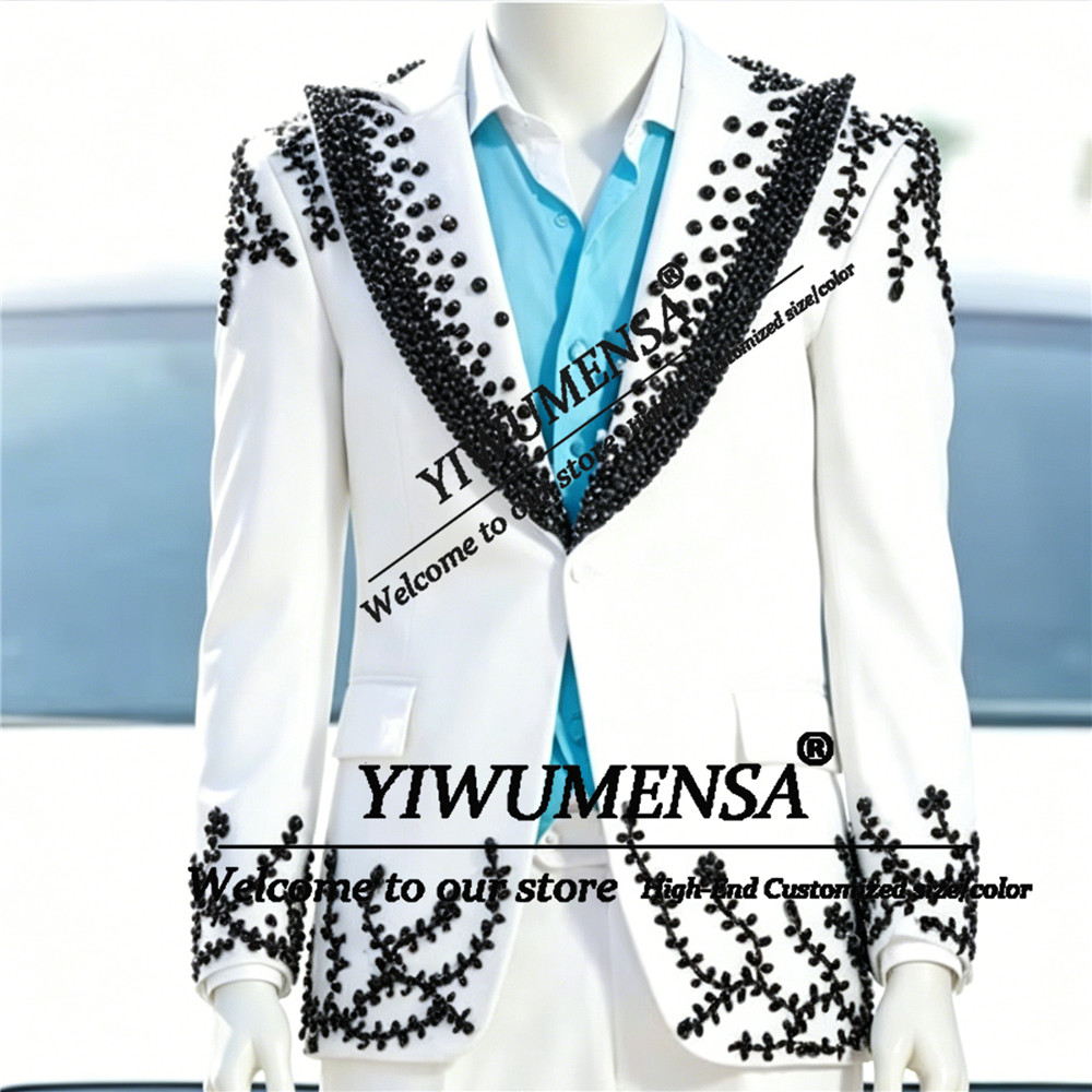 Men Grooming Outfit - Male Fashion Pearls Suits Men For