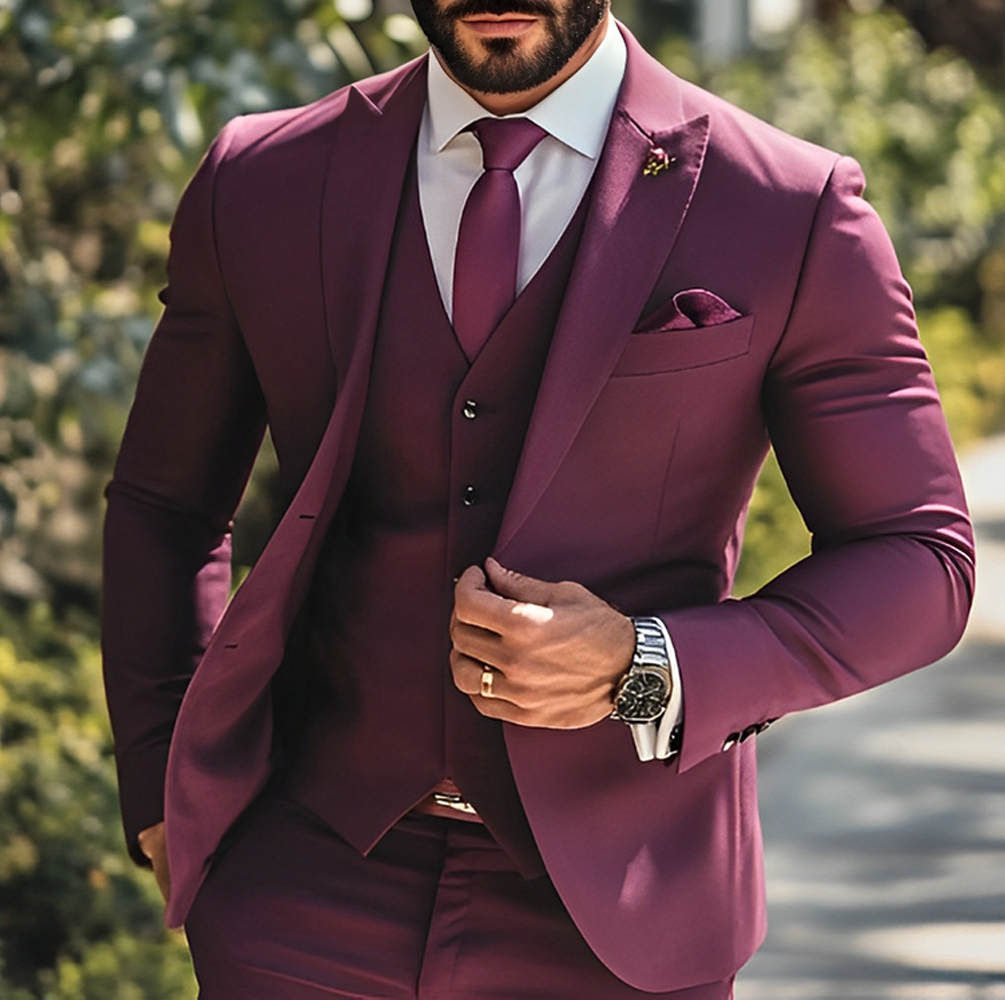 Men Grooming Outfit - Burgundy Formal Boys Suit 3 Piece
