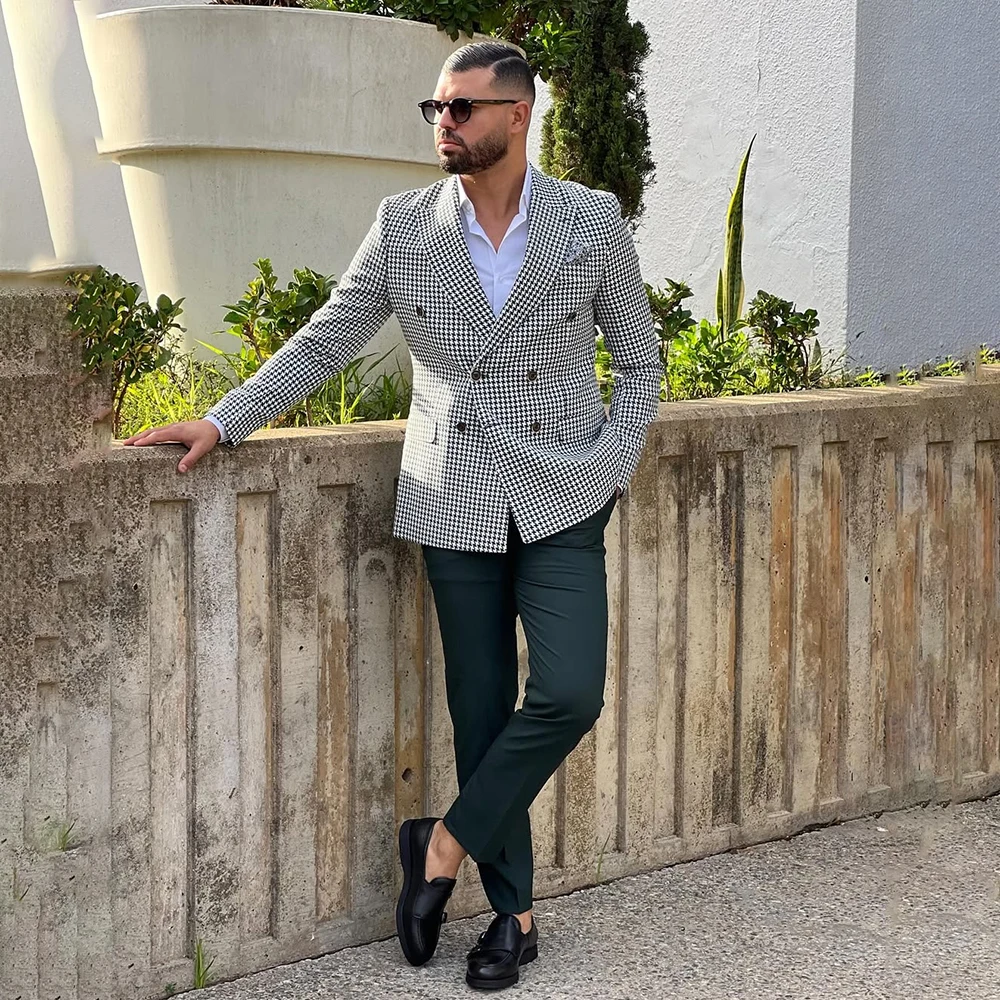 Men Grooming Outfit - Daily Male Outfits 2 Pieces Houndstooth