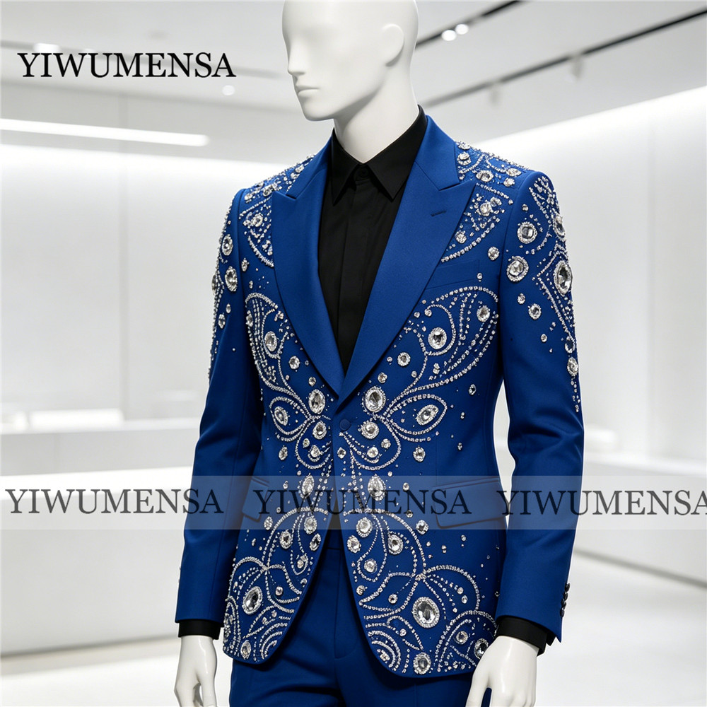 Men Grooming Outfit - Exclusive Beaded Crystals Suit Men For