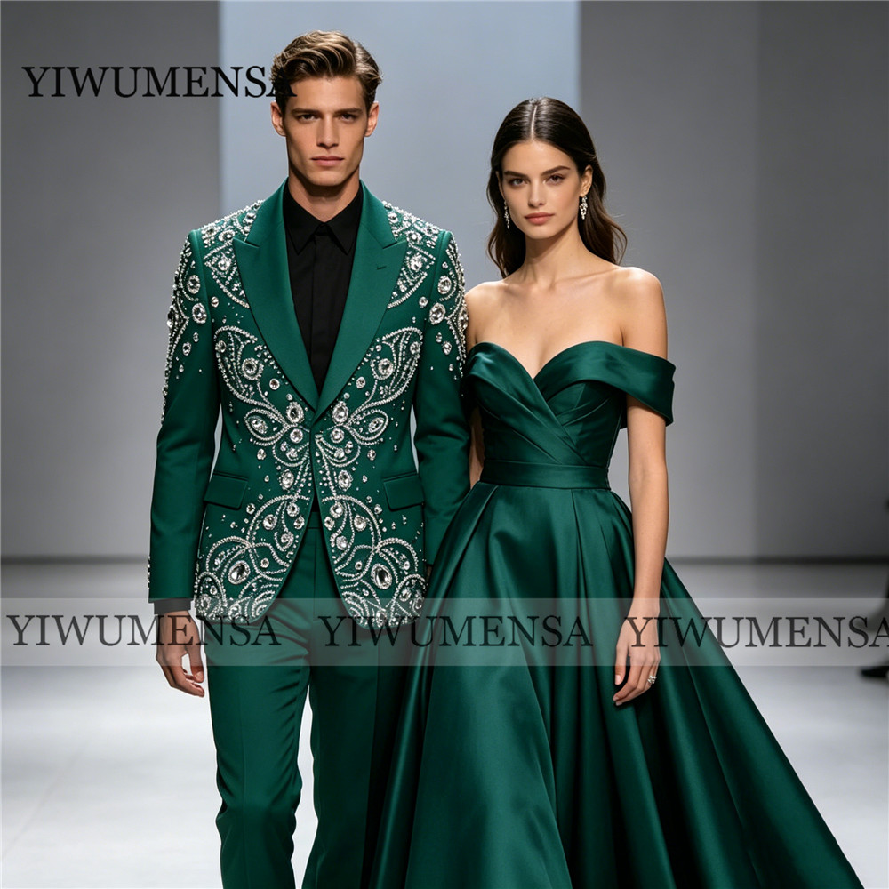 Men Grooming Outfit - Sliver Beaded Stones Men's Suit For