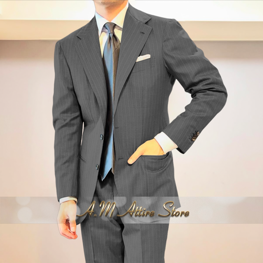 Premium men's suit gray stripe - огляд і ціна Men Grooming Outfit