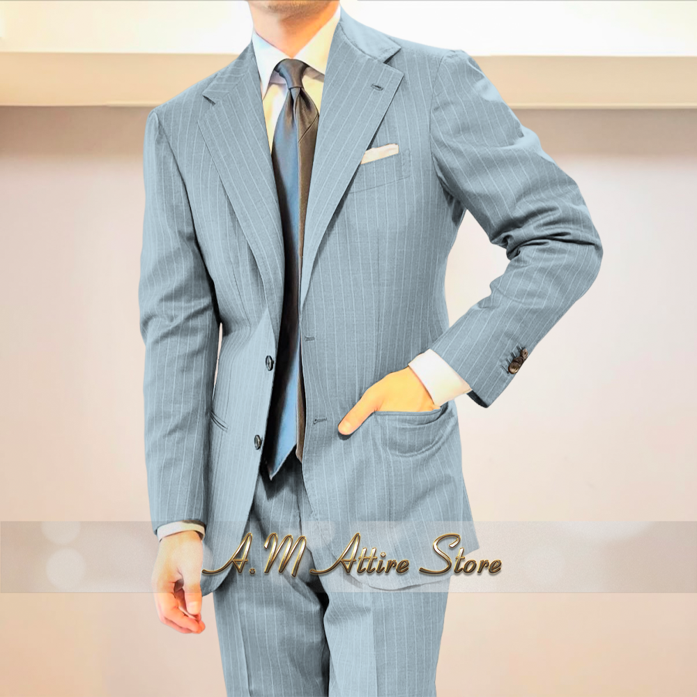Premium men's suit gray stripe - огляд і ціна Men Grooming Outfit